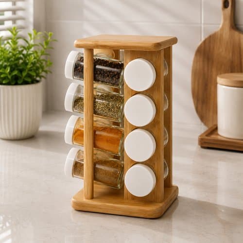 Porta Temperos Giratório 16 Potes Vidro Organizador Cozinha Prático Compacto Portas Especiarias