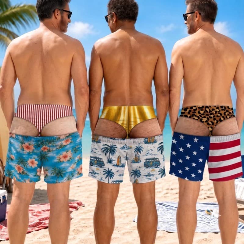 Calções De Banho Masculinos Patrióticos Personalizados Com Bunda Peluda , Shorts De Praia Engraçados Dos Eua Gag G