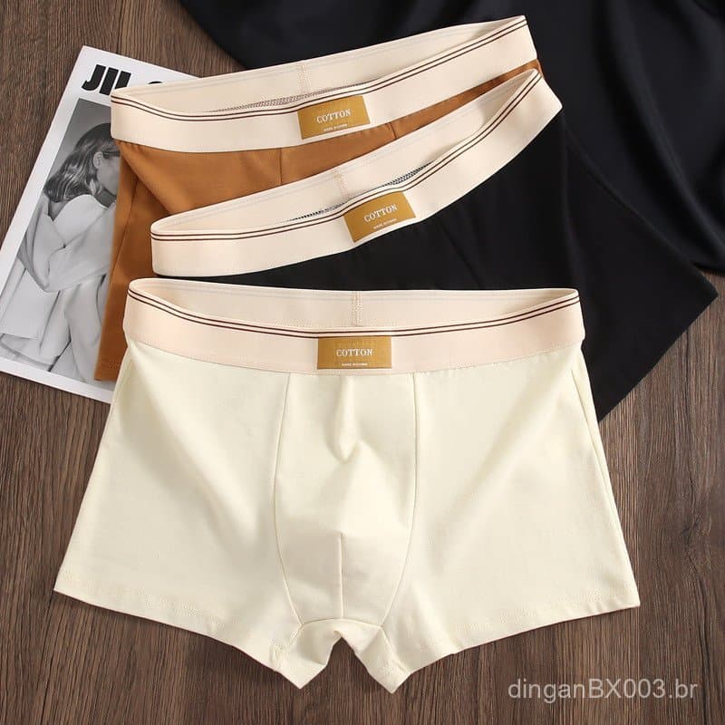 Cuecas boxer de algodão para homens, shorts boxer respiráveis de algodão para jovens, cuecas curtas masculinas 7.21 W66M