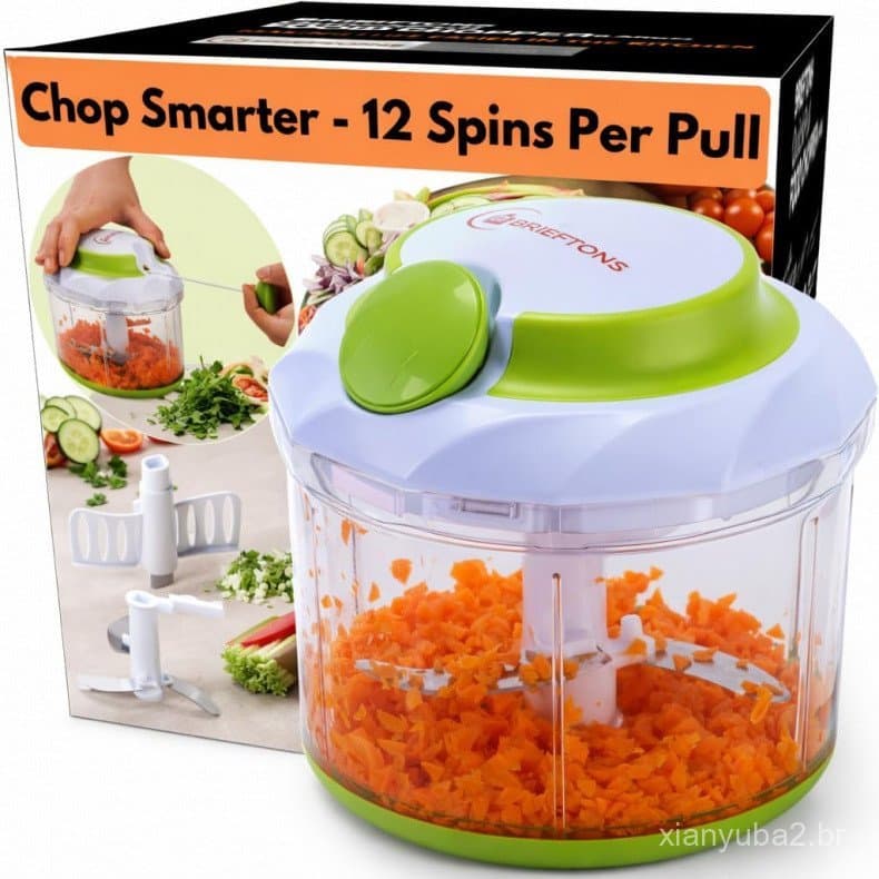 Picador Manual de Alimentos Brieftons QuickPull, Picador de Corda Manual com Capacidade para 4 Copos, Sem Eletricidade,