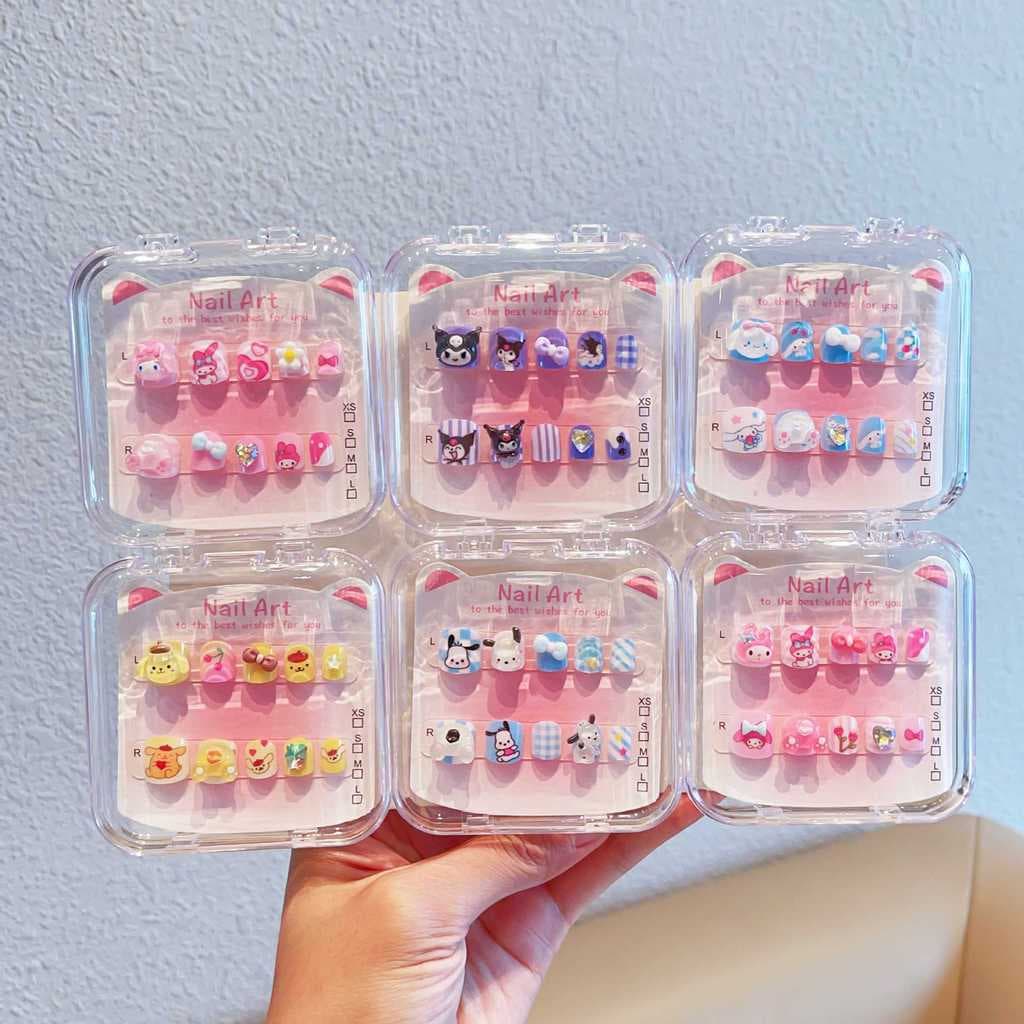 Bonito crianças adesivos de unhas dos desenhos animados rosa Wearable tiras de unhas adesivo auto-adesivo acessórios de