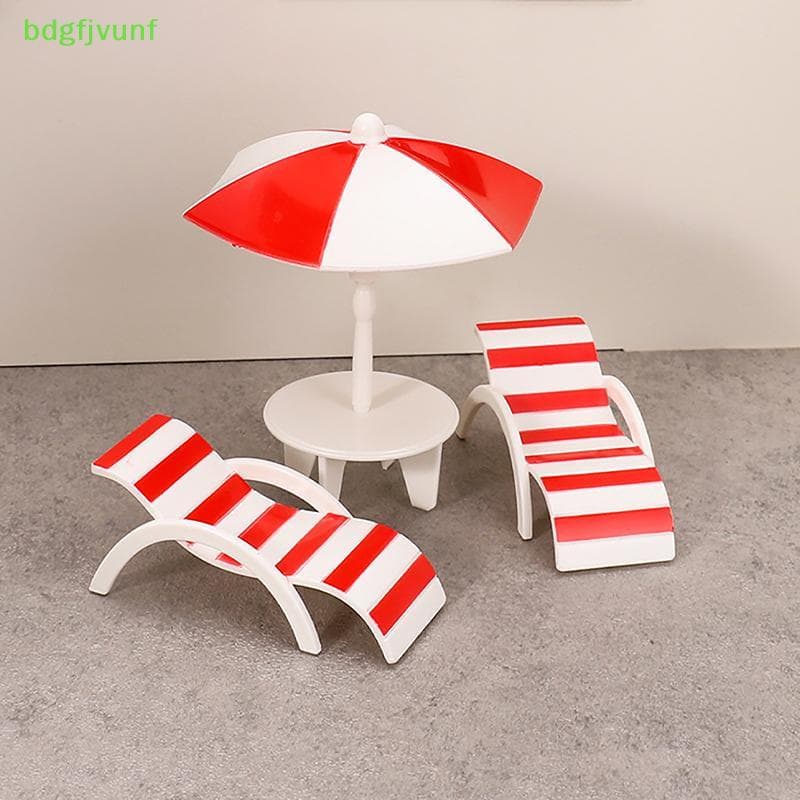 BDGF Mini Guarda-Sol Duplo Conjunto De Cadeira De Praia Em Miniatura Artesanato Brinquedo Casa Decoração Micro Paisagem