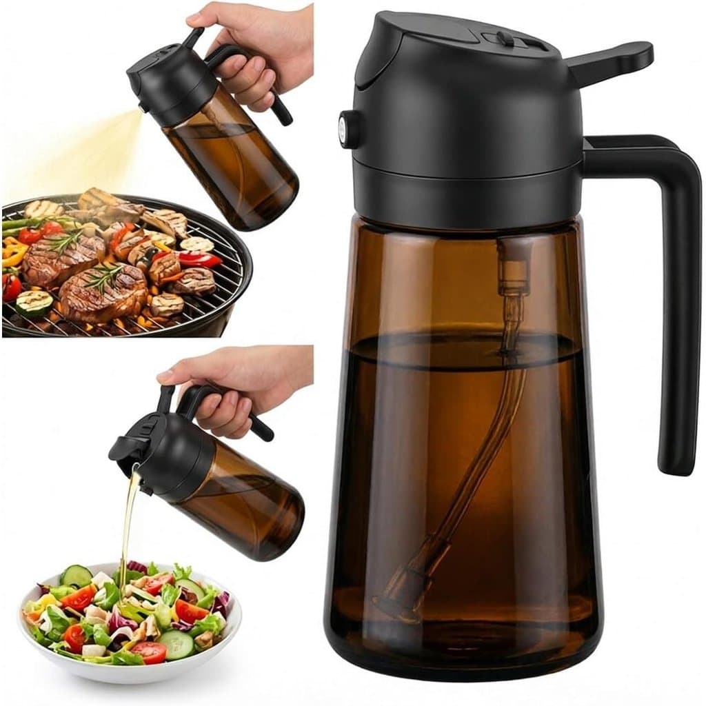 Pulverizador de óleo de cozinha de 16oz/470ml, dispensador de óleo de cozinha 2 em 1, pulverizador de azeite, garrafa de