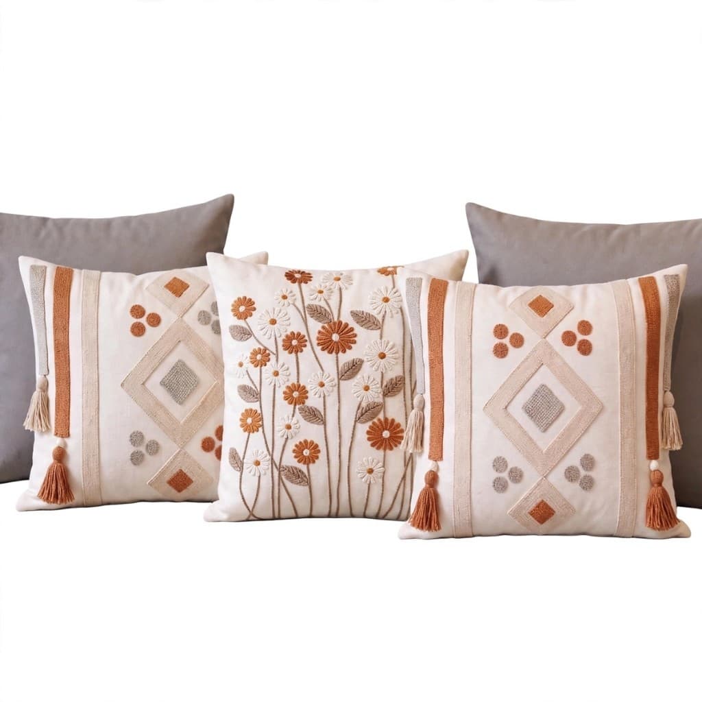 Capa de Almofada Kit 5 Bordada 45x45 Decorativa Sofá Sala Boho