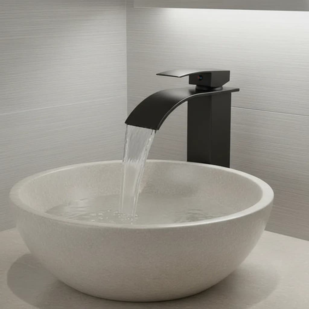 Torneira Monocomando Cascata Banheiro Lavabo Luxo Aço Inox Preto Cromado Oi Vida Bica Cascata Alavanca Única Misturador