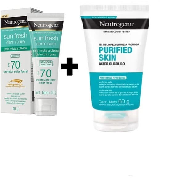 Kit Protetor Neutrogena Sun Fresh Derm Care FPS 70 Sem Cor 40g + Gel de Limpeza  Purified Skin 60g