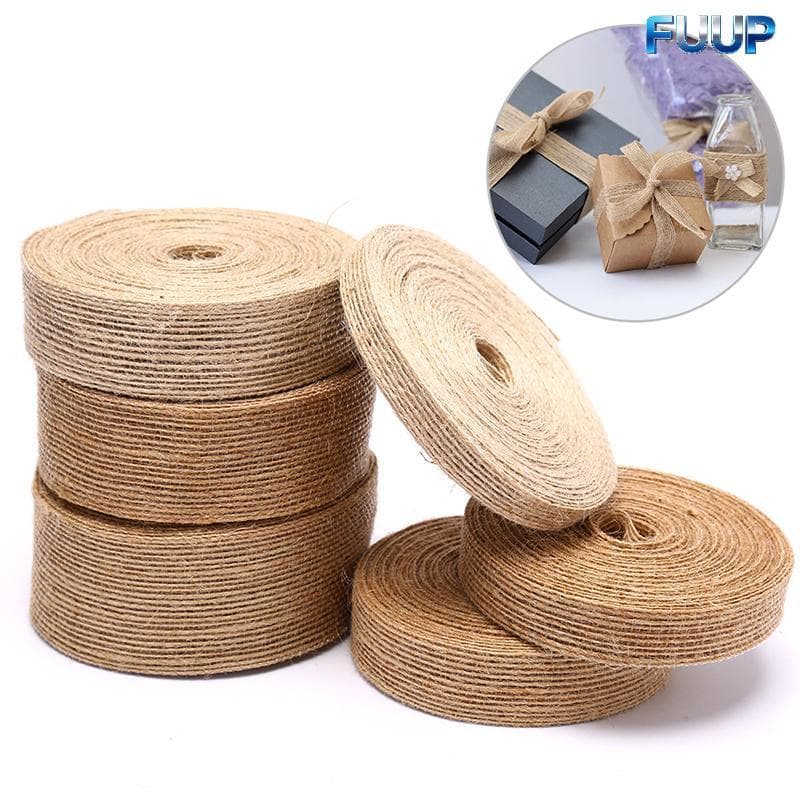 FUUP 10M Fita De Serapilheira Natural Vintage Juta Corda Artesanato Presente Paage DIY Festa De Casamento Quente