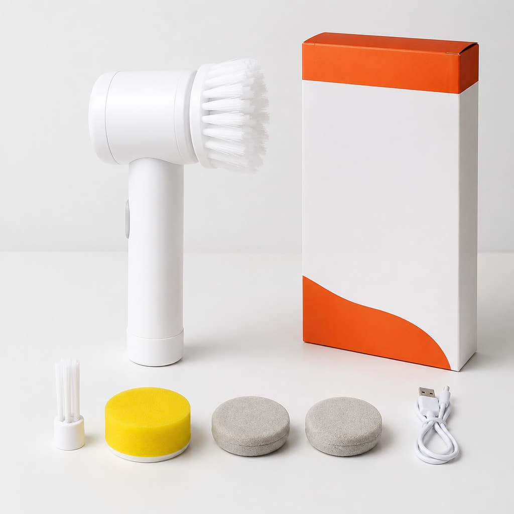 Escova de Limpeza Elétrica Portátil Recarregável, Multiuso com Cabeças Intercambiáveis para Cozinha, Banheiro, Azulejos