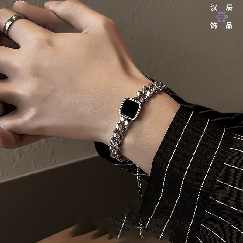 Pulseira cubana quadrada masculina de aço titânio não desbotada na moda joias de nicho retrô