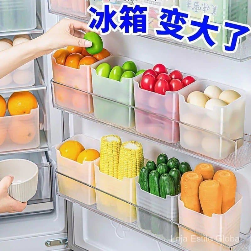 Caixa de armazenamento para porta lateral do refrigerador, uma ferramenta mágica para organizar e separar itens, caixa d