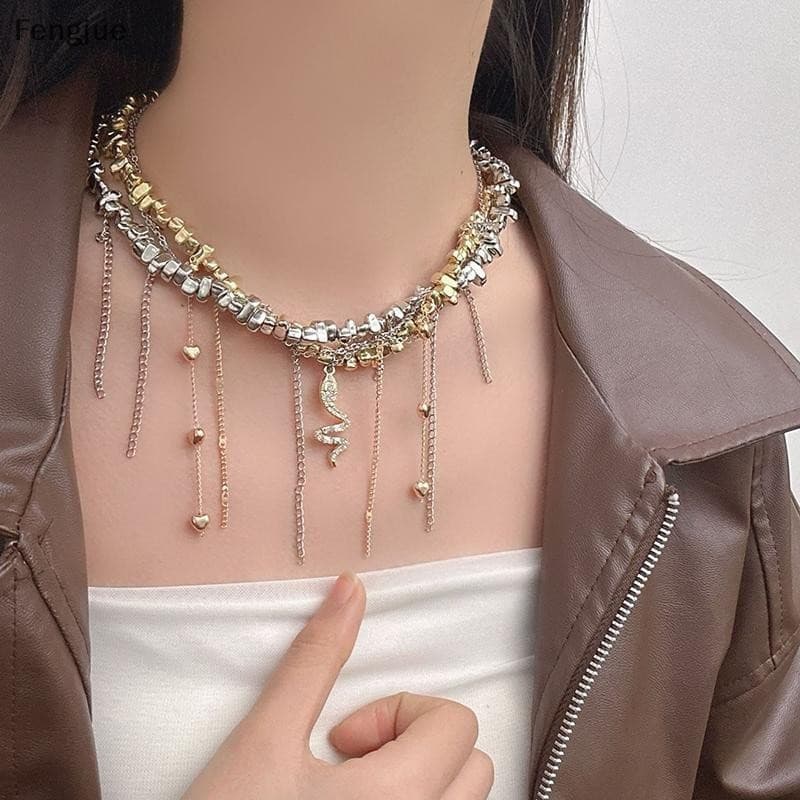Fengjue Moda Tendência Acessórios Irregular Mão-Frisado Amor Franja Serpentina Pingente Mix Colar Jóias De Aço Inoxidáve