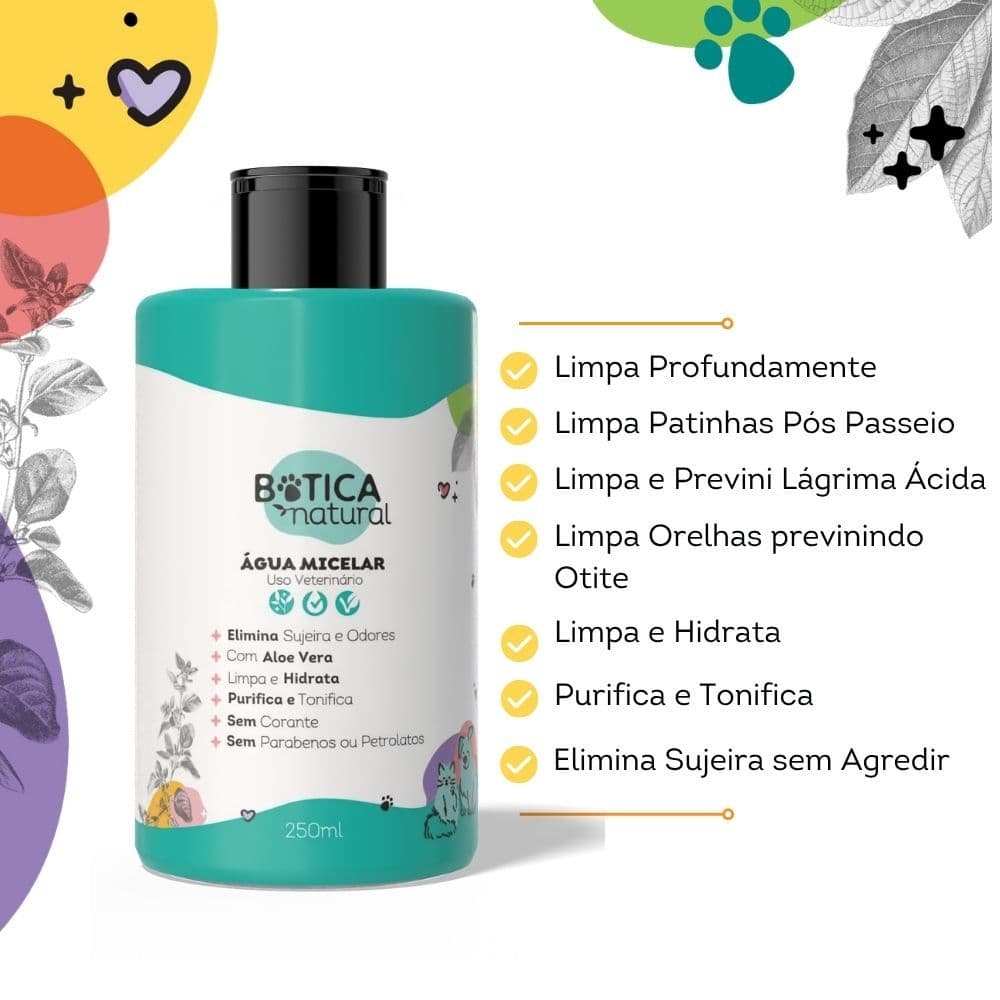 Agua Micelar Para Cães e Gatos 250ml  + Escova Eletrica PetBrush- Botica Pet Natural