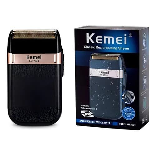 Barbeador Elétrico Kemei Km-2024 Preto Sem Fio Usb C/ Cabeças Removíveis