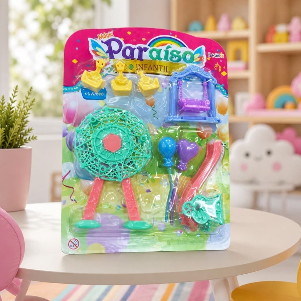 Mini Paraíso Brinquedo Playset Parque Diversão Colorido Acessórios Infantil Completo