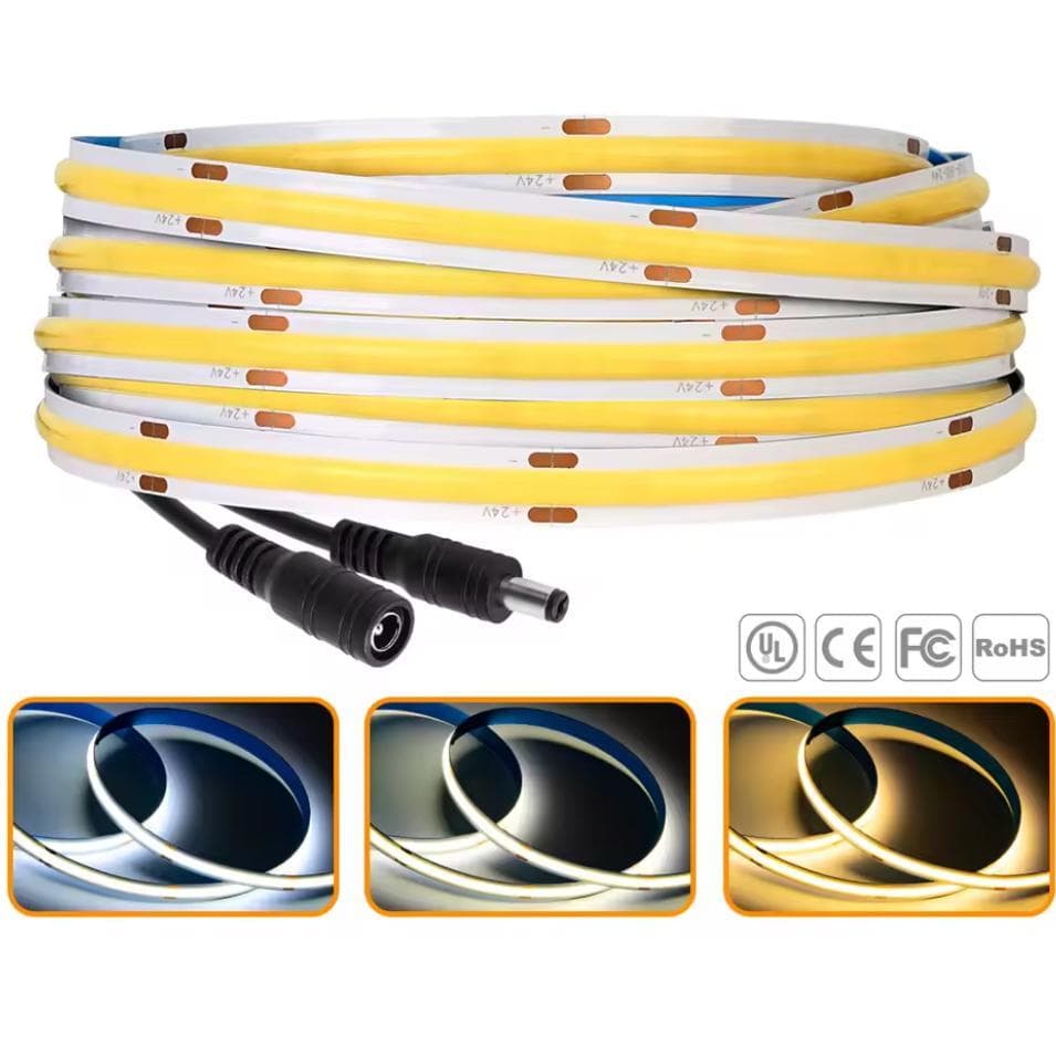 Fita Led COB 5 Metro 12V 320 LEDs por Metro Branco Quente Branco Neutro Branco Frio IP20 Alto Brilho Para Perfil Interna