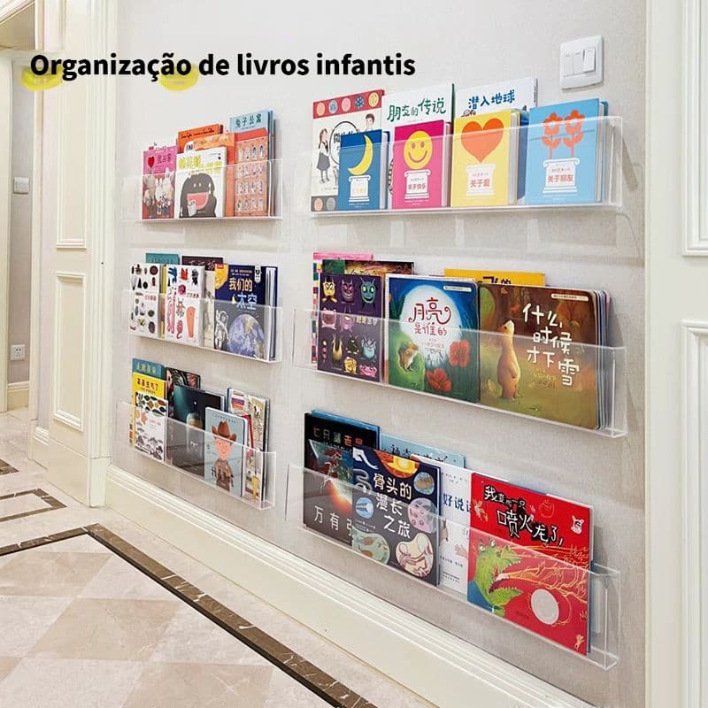 Prateleira de armazenamento de livros ilustrados infantis, estante de livros montada na parede, prateleira de armazename
