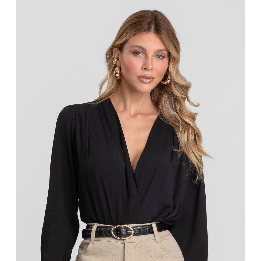 Body Feminino Manga Longa em Viscose Khyara Dianna Preto