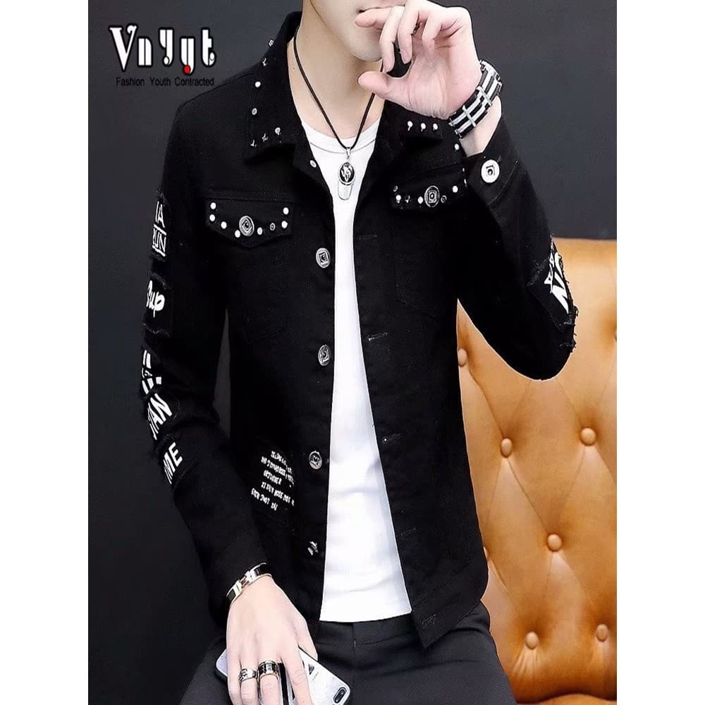 Influenciador ins Super quente Denim jaqueta masculina primavera outono rufião bonito único estilista de cabelo Street W