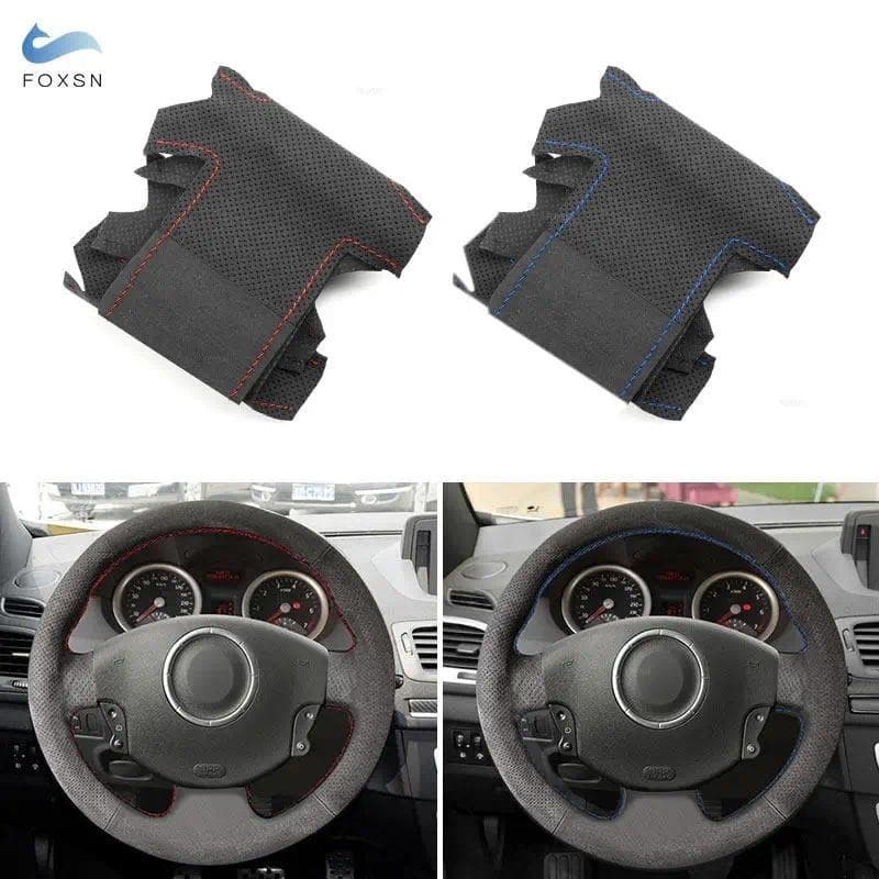 Para Renault Megane 2 2003-2008 Kangoo 2008 Scenic 2009 Interior Do Carro Volante Camurça Perfurado Capa De Couro Guarni