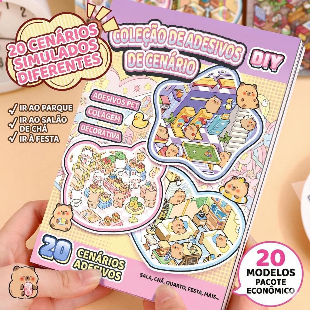 🎨 Livro Adesivos 3D Reutilizáveis Infantil | Brinquedo Educativo Sem Tela | 20 Cenas 50 Páginas Presente Criativo