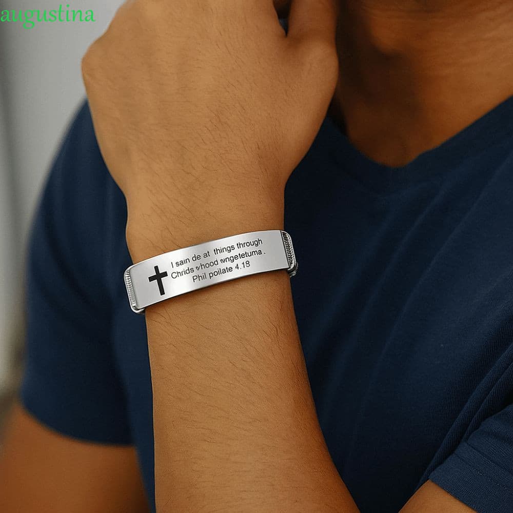 AUGUSTINA Citações Inspiradoras Braclets , Pulseira De Amizade Familiar Ajustável Em Prata , Aço Inoxidável/PVC