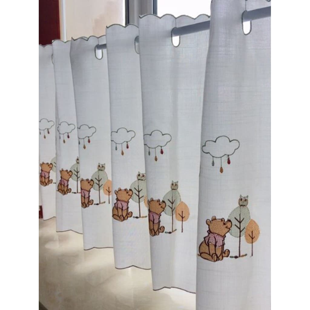 Sem perfuração Winnie the Pooh dos desenhos animados bordado quarto das crianças meia cortina de café cortina curta gaze