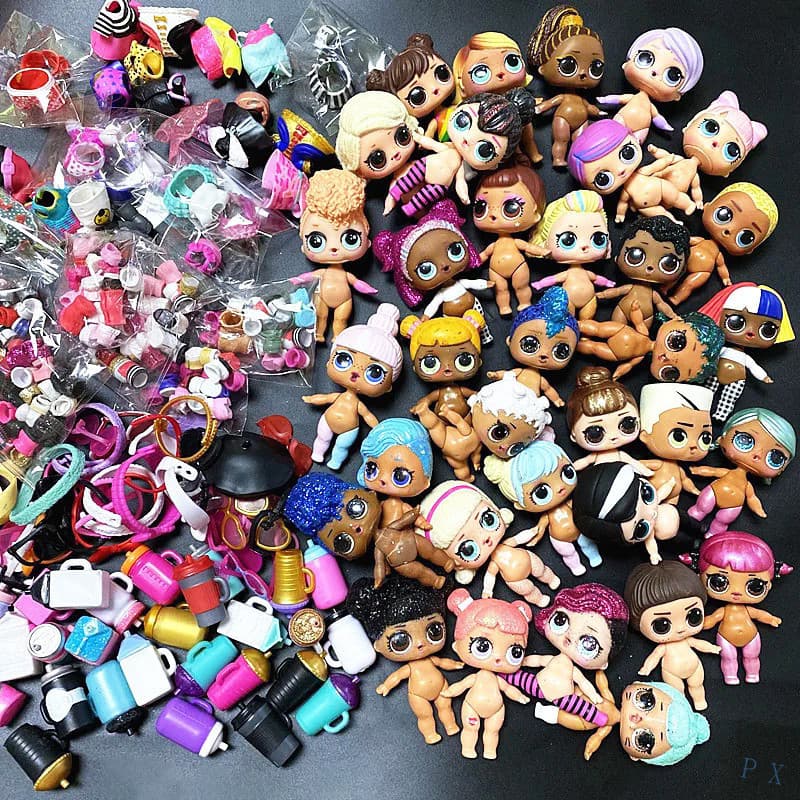 LOL 10 Bonecas + 10 Roupas + 10 Sapatos + 10 Garrafas + 10 Acessórios Aleatórios Figuras de Brinquedo 8cm Modo Boneca