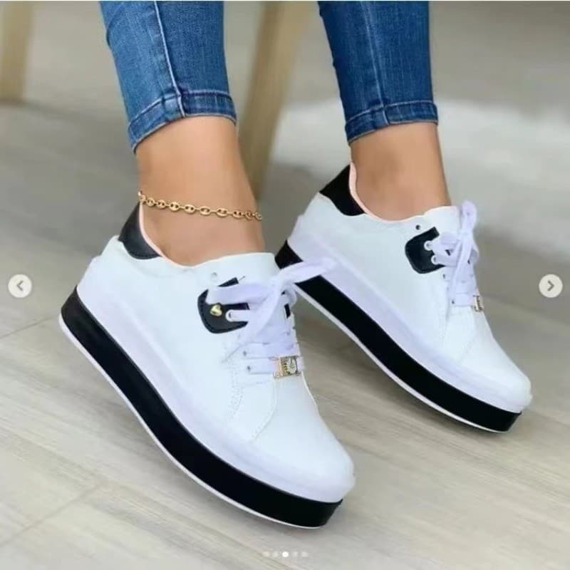 2026 Novos Formadores Femininos Tamanho Grande Sapatos De Fundo Grosso Rendas Até Esportivos Casuais