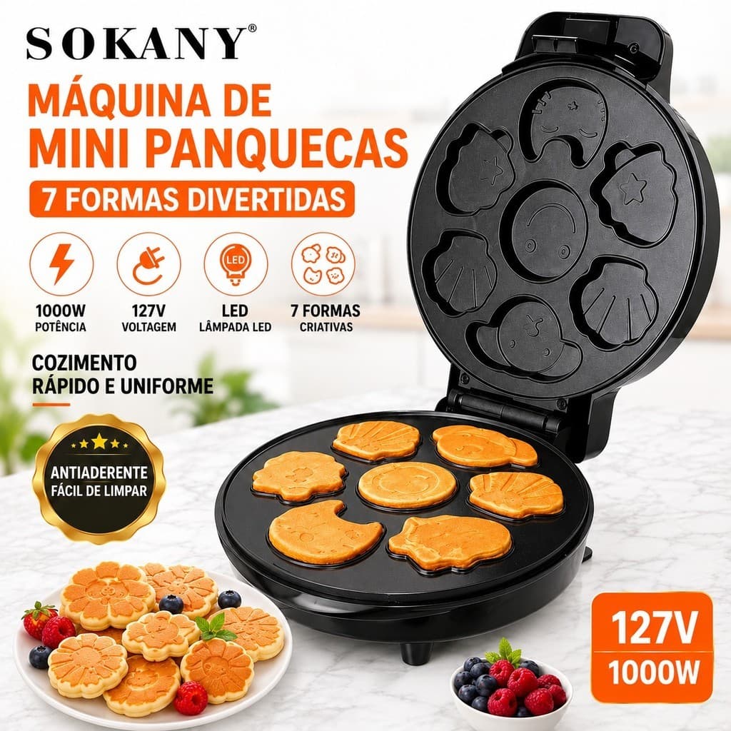 Máquina de Waffle LG-SK61 1000W 127V – Waffleira Elétrica Antiaderente Profissional