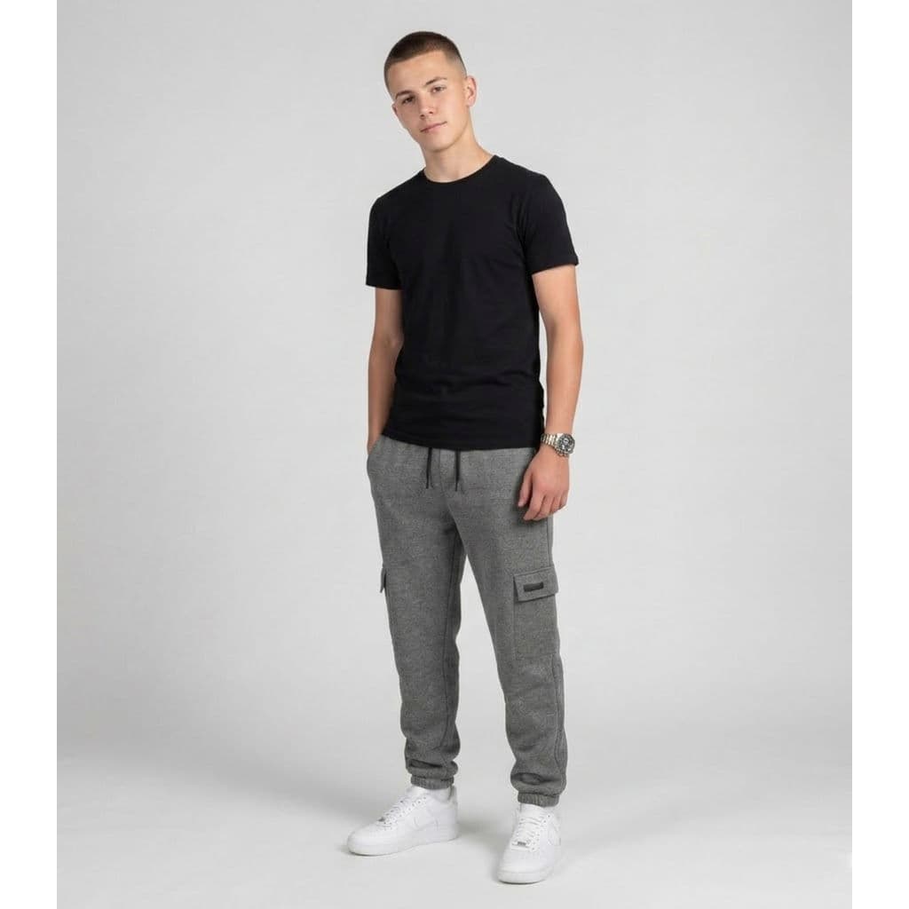 Calça Juuvenil Moletom Peluciado Cargo Minty Cinza
