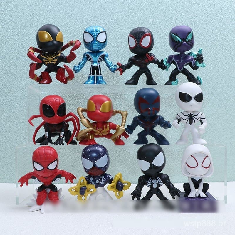 202512 peças/conjunto 9-11 cm Vingadores Homem-Aranha Mundo Paralelo Versão Q Venom Deadpool Gwen Stacy Homem de Ferro F