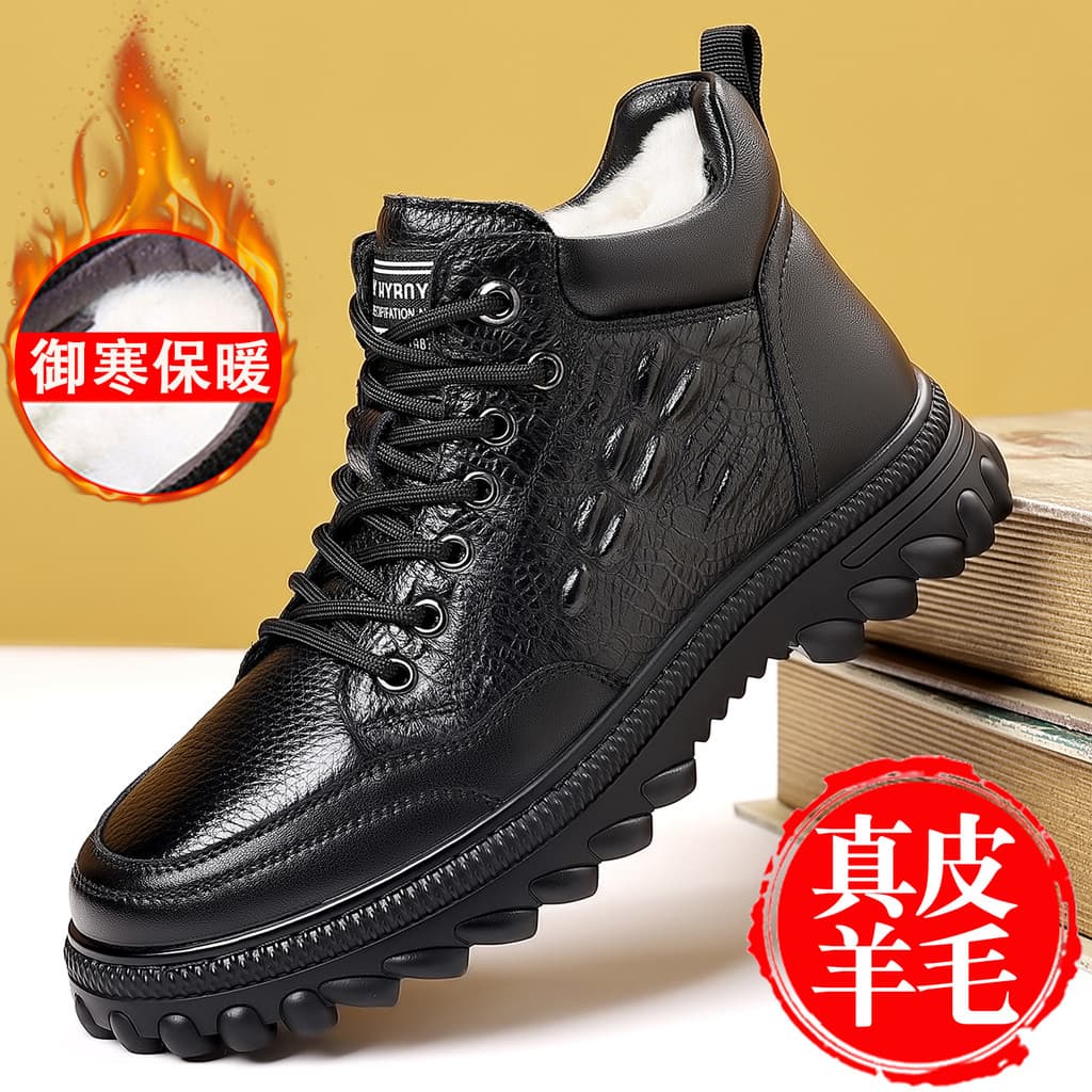 Sapatos masculinos inverno novo estilo camada superior de couro de alta qualidade engrossado lã quente sapatos de algodã