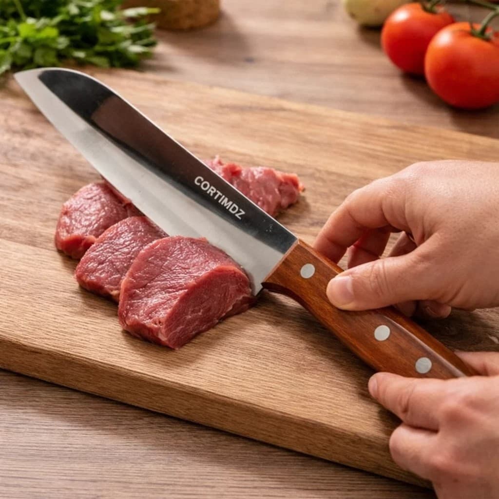 Faca Lamina Corte Cabo Madeira Fatiar Carne Desossar Churrasco Afiada Utensilio Cozinha