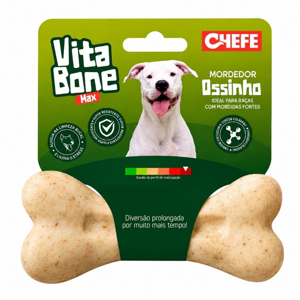Brinquedo Interativo Chefe Osso Mordedor Cachorro Atrativo sabor carne Resistente p/ Cães com mordida forte
