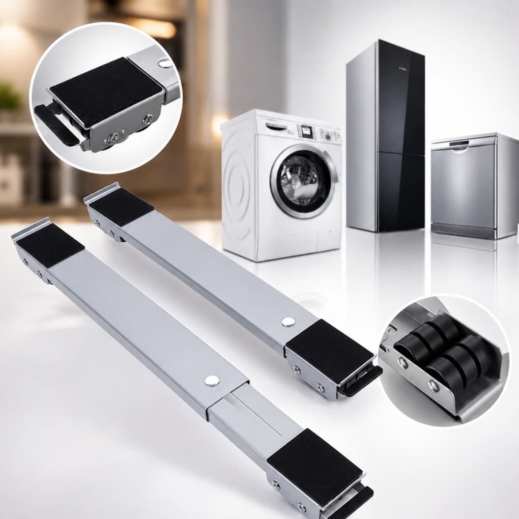 Suporte para Máquina de Lavar e Geladeira | Base Ajustável com Rodinhas | Até 150kg | Rodízios com Trava | Reforçada