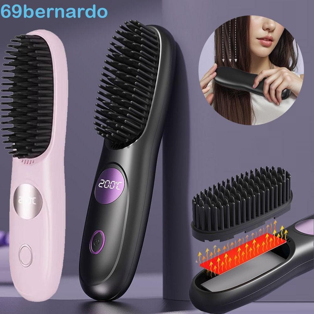 Alisador De Cabelo Portátil BERNARDO , Escova Alisadora Anti-Queimadura Com Temperatura Ajustável