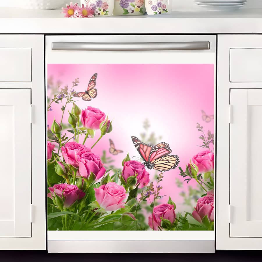 Adesivos de parede rosa flor arbusto borboleta auto-adesivo adesivos de parede cozinha armário porta decoração adesivos
