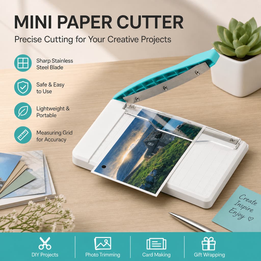 Mini Cortador De Papel Guilhotina , Base Portátil Com Régua , Lâmina Afiada De Aço Inoxidável , Capa De Transparente Seg