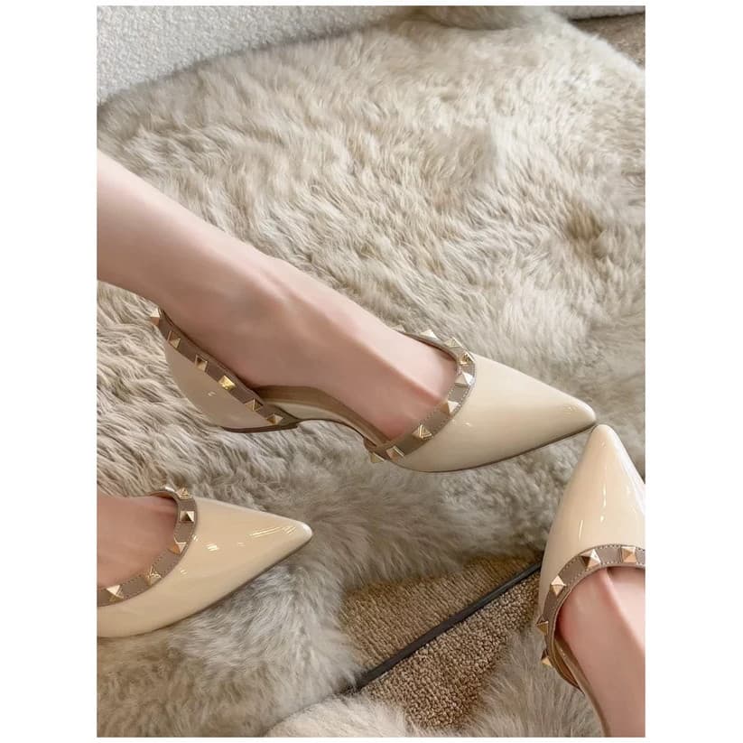 Rebites dedo do pé apontado lado vazio branco 2026 novo estilo estilo francês elegante celebridade sandálias de salto al