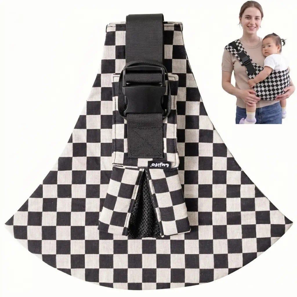 Porta-bebê LUJIFO Checkerboard Side, Sling Leve de Algodão e Linho para Crianças Pequenas, Essencial para Transporte Fác