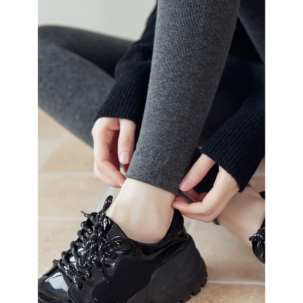 Cinza tornozelo-leggings leggings primavera outono estilo Hip-Lifting rosqueado listras verticais leggings cinza escuro