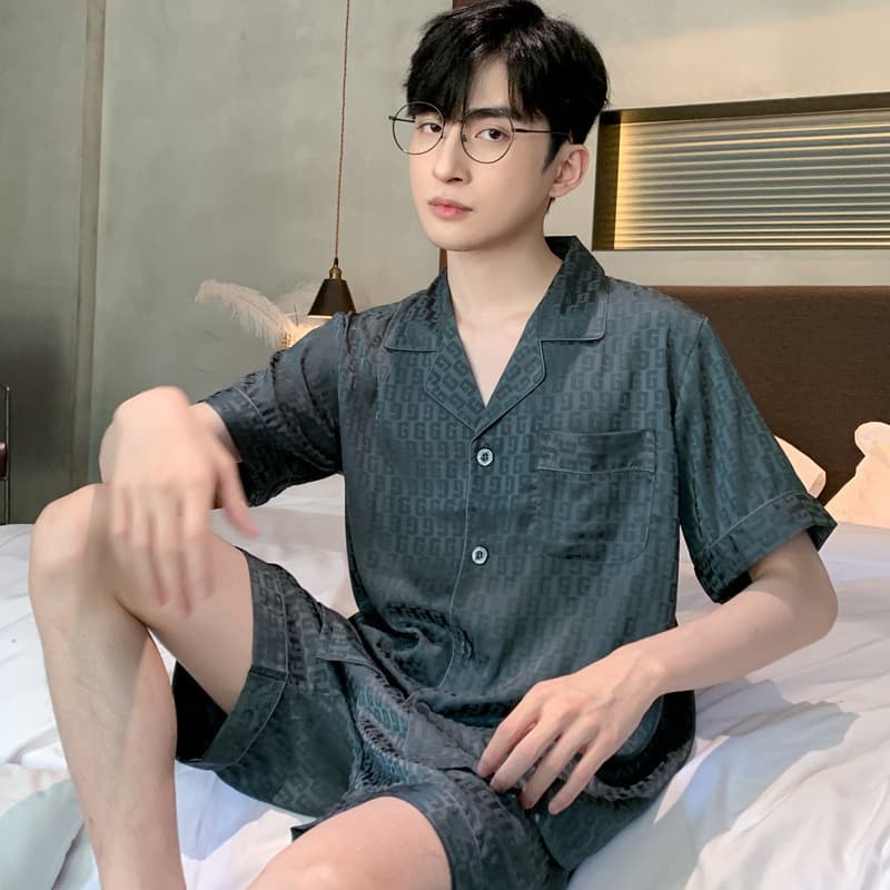 [Novo produto] Pijamas masculinos verão seda gelo seda Shorts de manga curta Loungewear masculino verão fino terno Casua