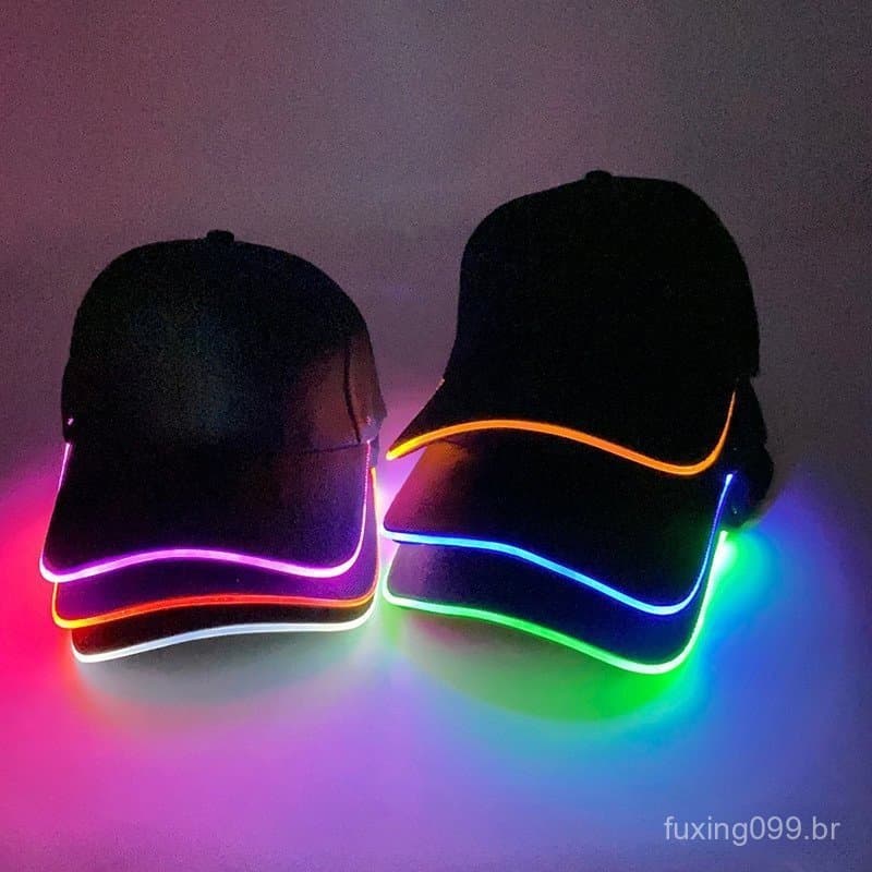 LED Luminoso Hip Hop Rap Boné Elegante Acender Brilhante De Beisebol DJ Dança Boate Bar Festa Neon Acessórios Oi