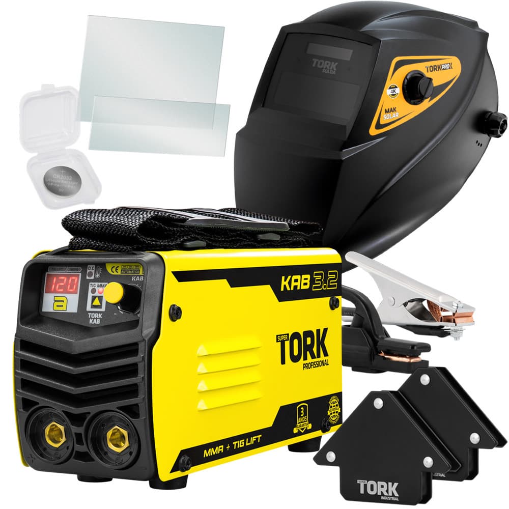 Máquina Inversor Solda KAB 3.2 TIG LIFT MMA Eletrodo 220v + Máscara Automática 4K Super Tork