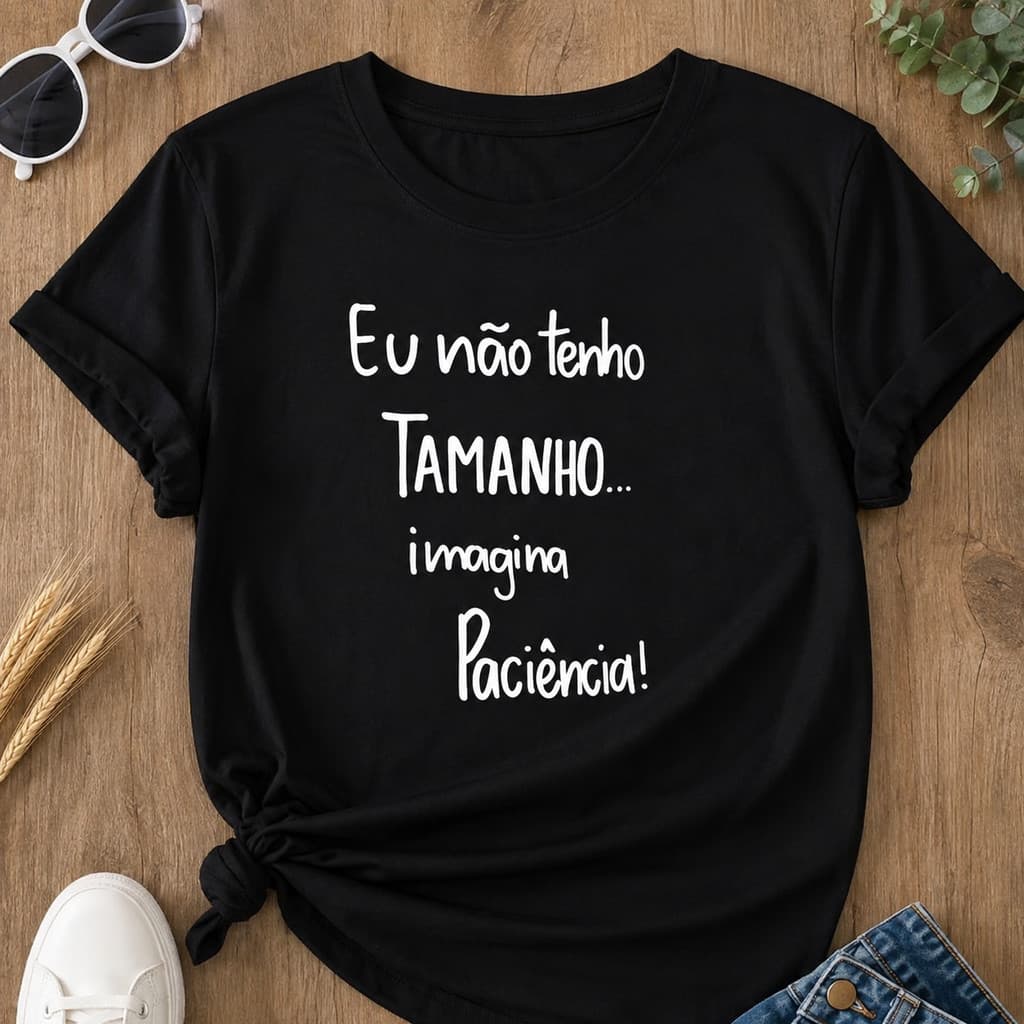 Camiseta Básica Feminina Casual Fofa Frase Engraçada Eu Não Tenho Tamanho Imagine Paciência
