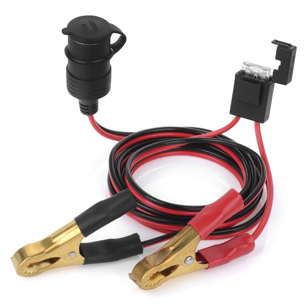 Plugue de isqueiro feminino 12V 24V Bateria de carro Clipes de jacaré Cabo de extensão 2FT 25A Fusível UL SPT-2 16AWG