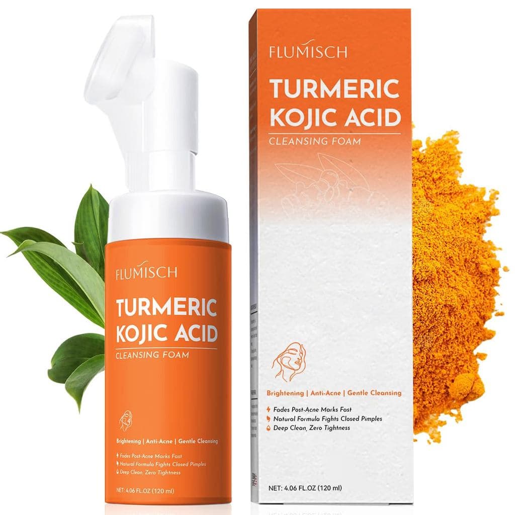 FluMisch Limpador Facial de Cúrcuma e Ácido Kójico, Espuma de Limpeza Facial Iluminadora com Cabeças de Massagem Suaves,