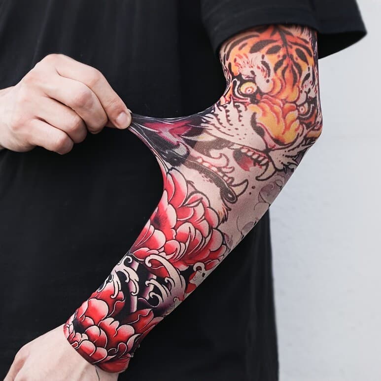 Mangas de braço ultrafinas estilo tatuagem para o verão, mangas de proteção solar em seda gelada com proteção UV para ci