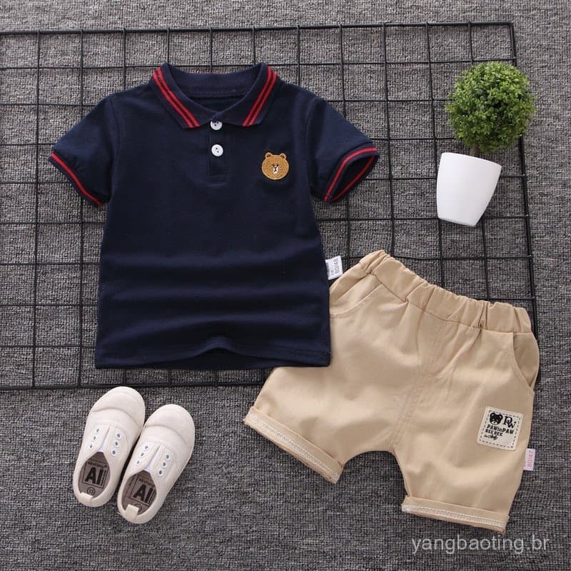 Fato de manga curta para crianças, Summer Boy Top + Shorts Fato de 2 peças, Roupa infantil
