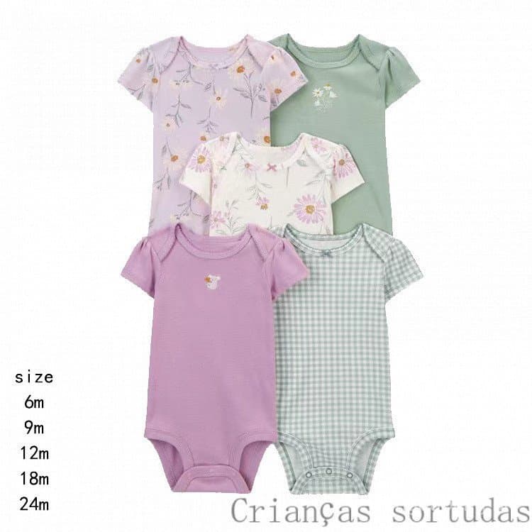 [Promoção] Macacão para meninas/bebê/macacão para meninos/5 peças macacão de bebê de manga curta/roupas de bebê